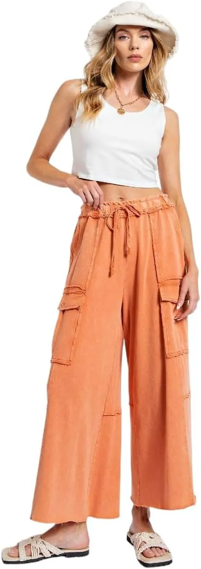 Easel Game On Washed Wide Leg Cargo Pants