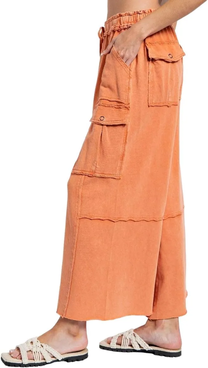 Easel Game On Washed Wide Leg Cargo Pants