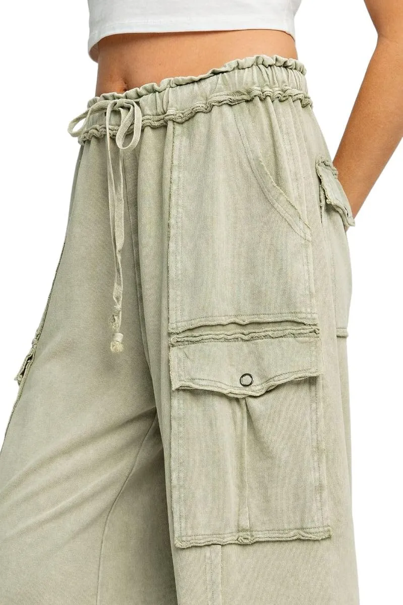 Easel Game On Washed Wide Leg Cargo Pants