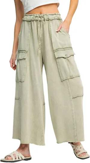 Easel Game On Washed Wide Leg Cargo Pants