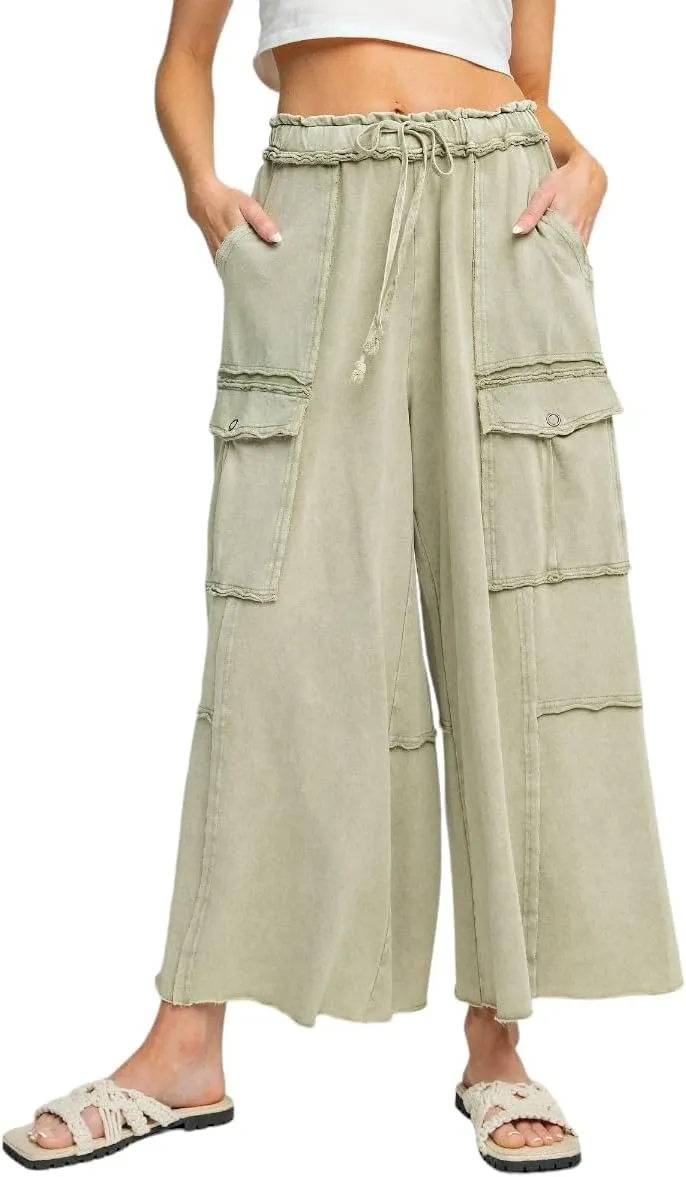 Easel Game On Washed Wide Leg Cargo Pants