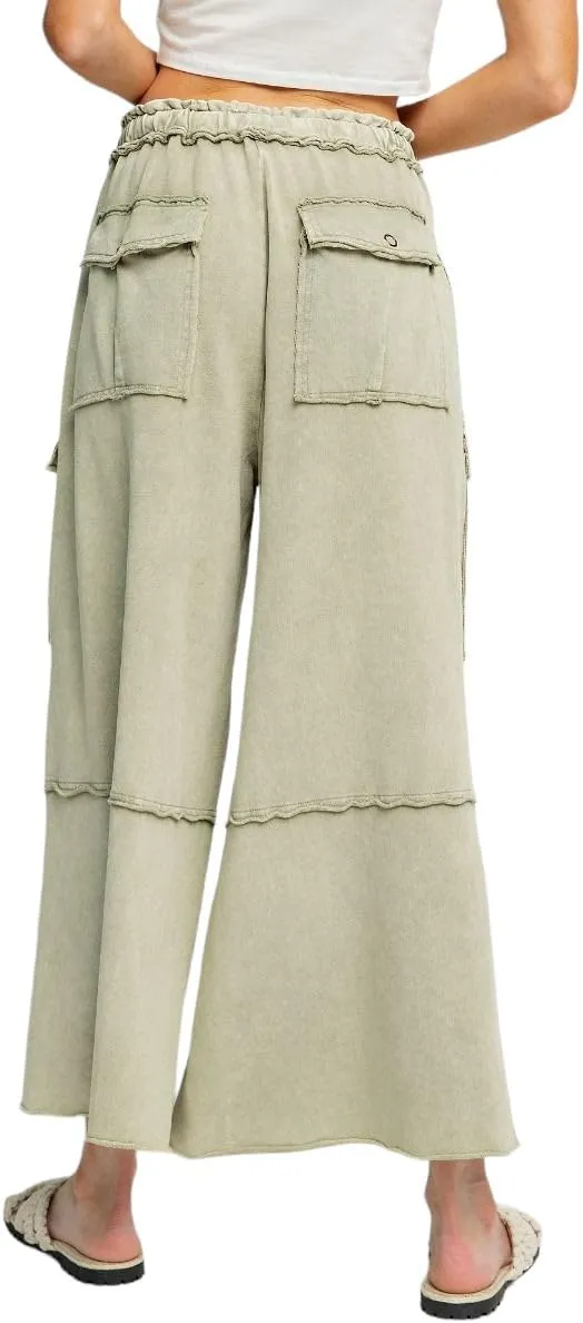 Easel Game On Washed Wide Leg Cargo Pants