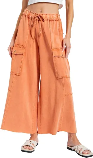 Easel Game On Washed Wide Leg Cargo Pants
