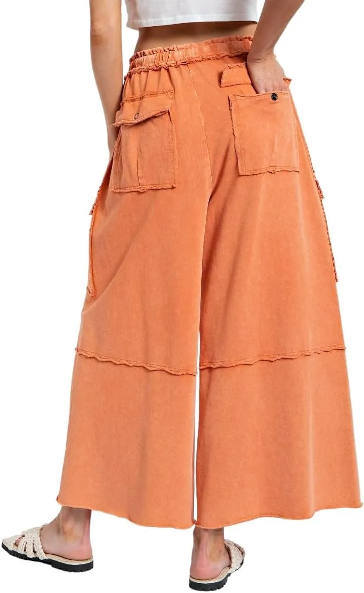 Easel Game On Washed Wide Leg Cargo Pants