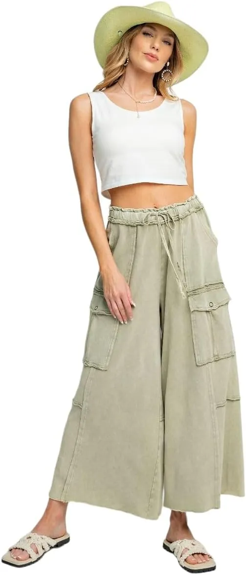 Easel Game On Washed Wide Leg Cargo Pants