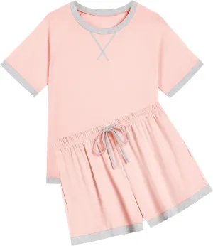 Ekouaer Pajamas for Women Short Sleeve Pjs Sets Crewneck Striped Tops and Shorts 2 Piece Lounge Sets with Pockets S-XXL