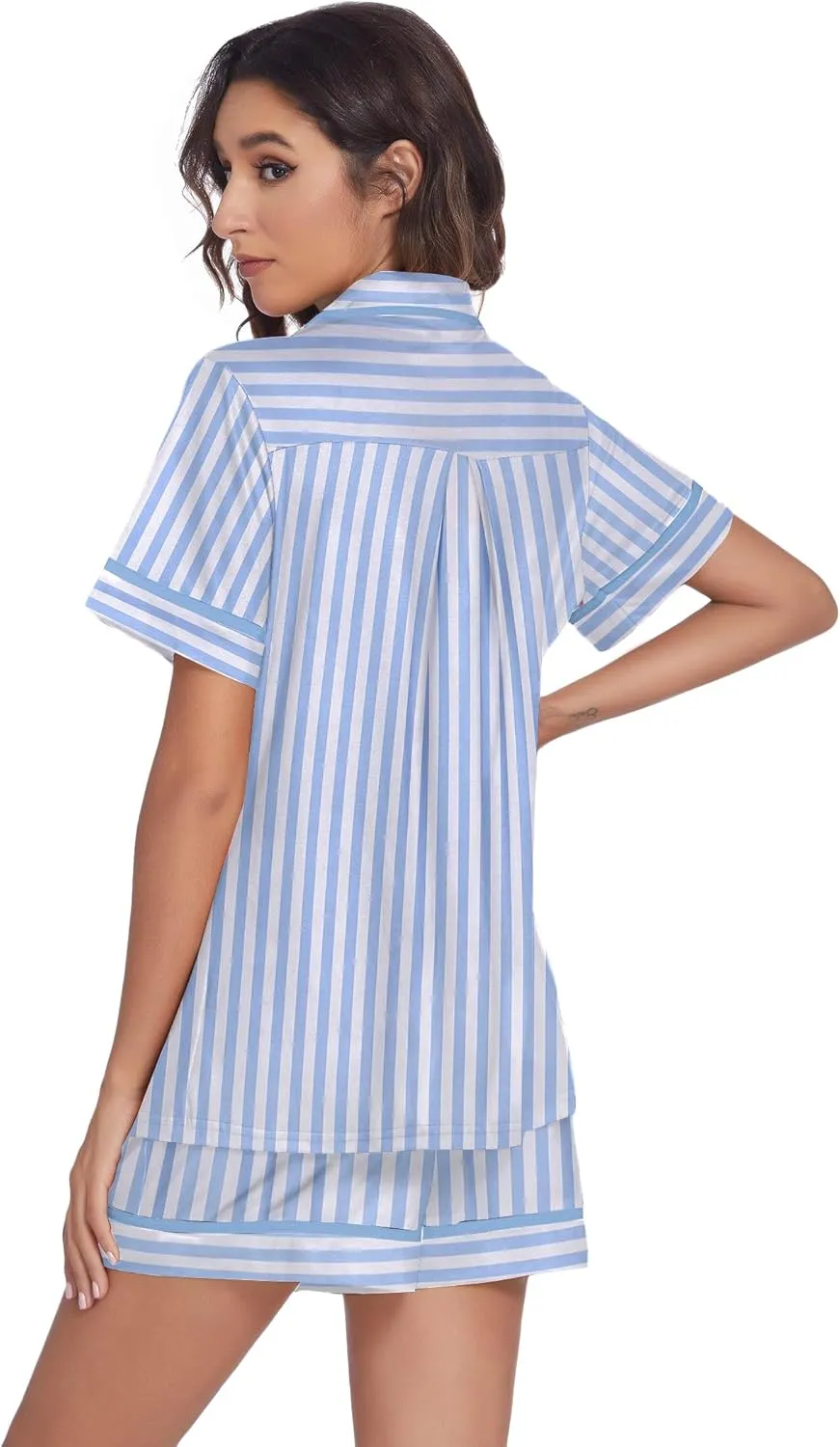 Ekouaer Women's Pajama Sets 2 Piece Short Sleeve Button Down Tops and Pants Pj Set V Neck Sleepwear Loungewear Chest Pocket