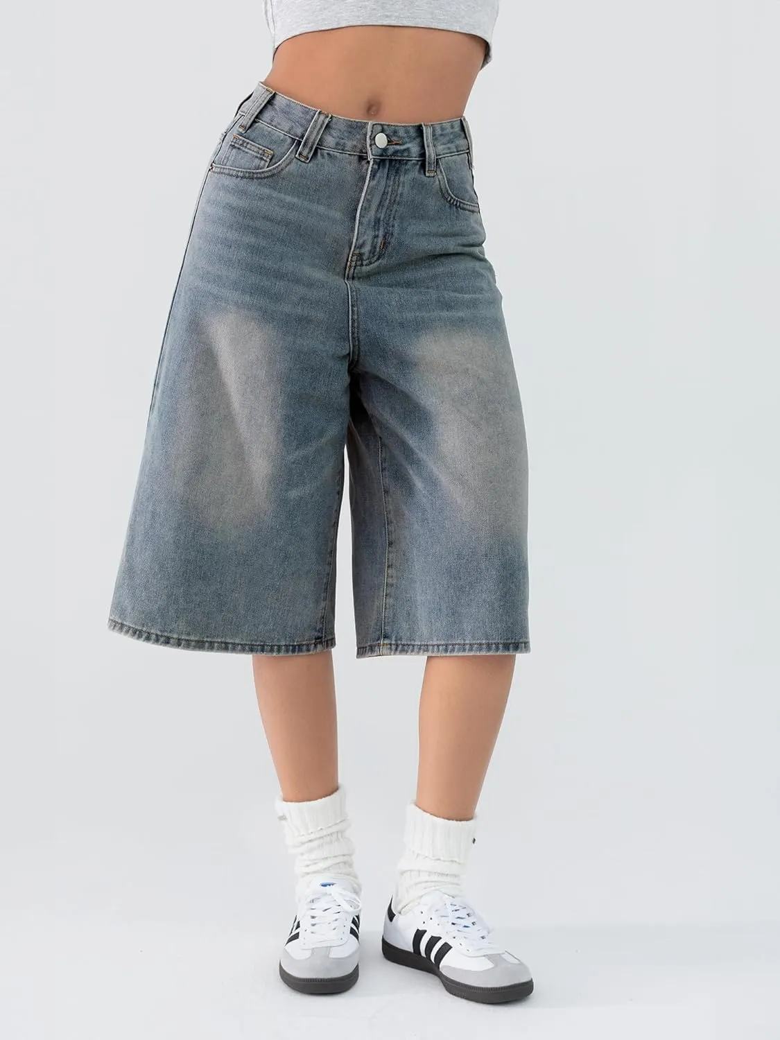 EMMIOL Women Jean Jorts Baggy Loose Fit Jean Shorts 2025 Summer Trendy Wide Leg Long Denim Shorts Y2K Clothes