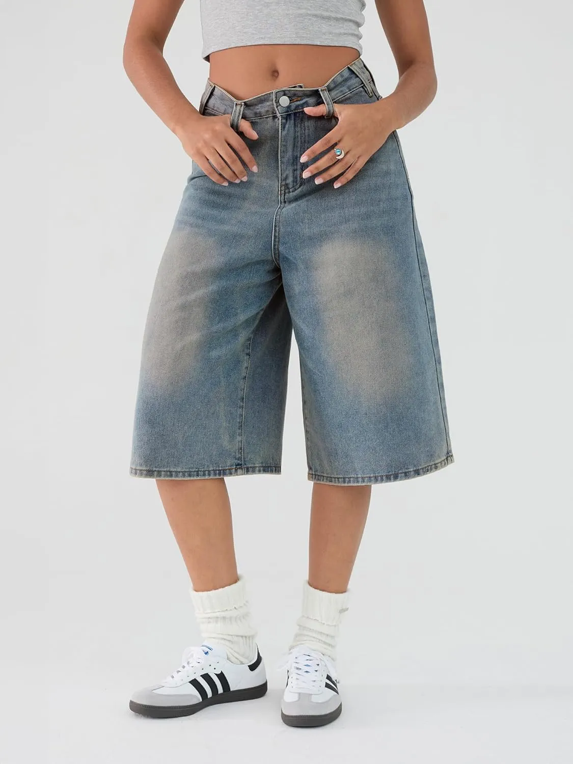 EMMIOL Women Jean Jorts Baggy Loose Fit Jean Shorts 2025 Summer Trendy Wide Leg Long Denim Shorts Y2K Clothes