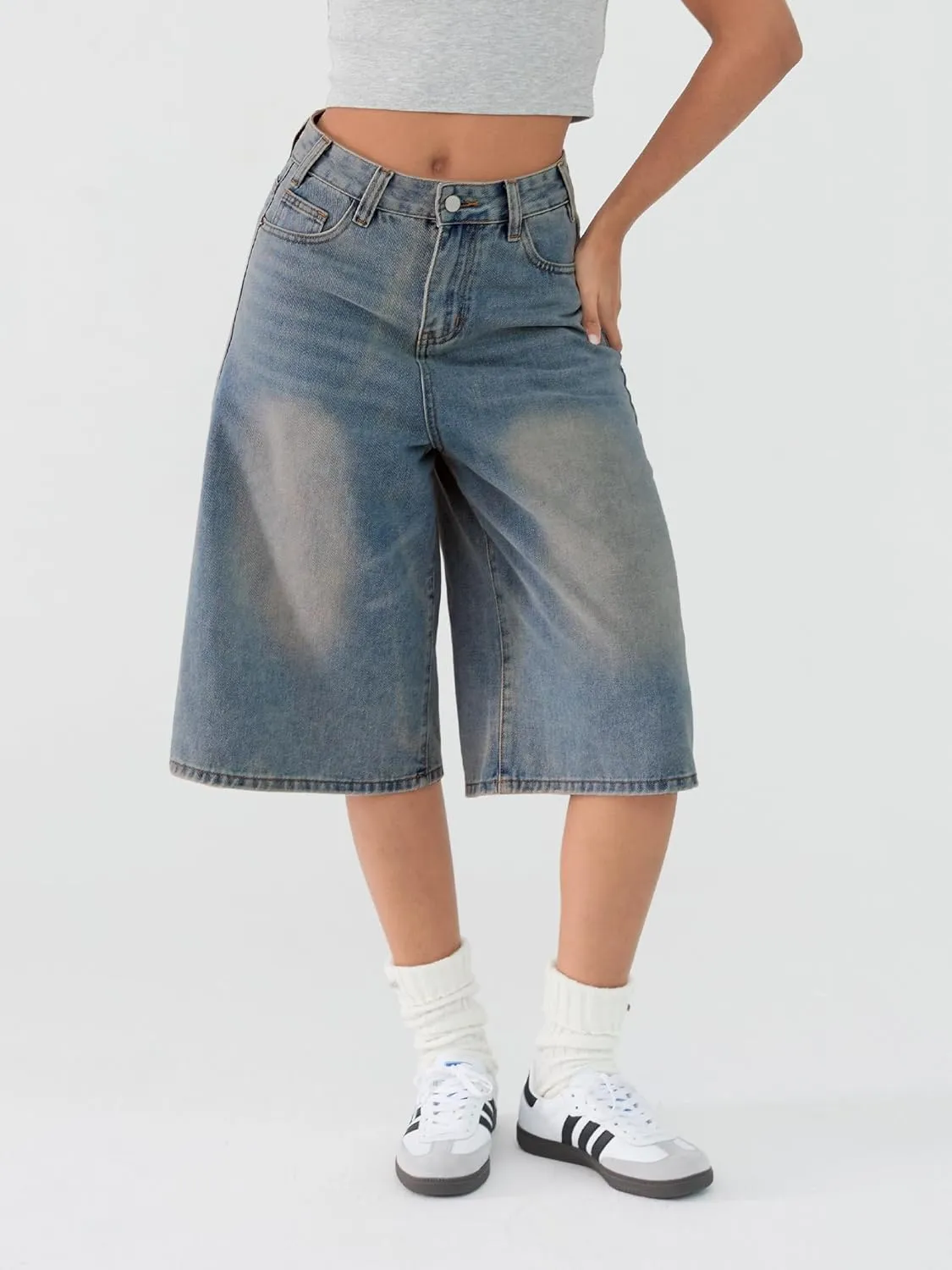 EMMIOL Women Jean Jorts Baggy Loose Fit Jean Shorts 2025 Summer Trendy Wide Leg Long Denim Shorts Y2K Clothes