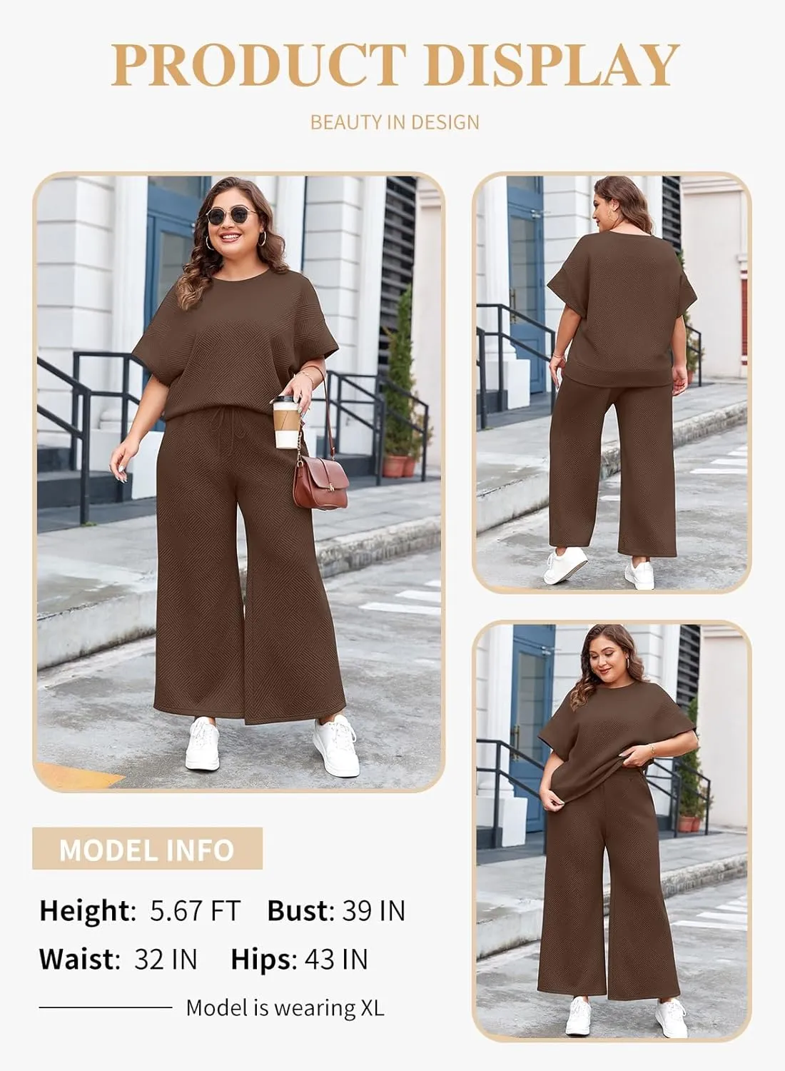 Eytino Womens Plus Size Sweatsuits Casual Short Sleeve Tops High Waist Wide Leg Pants 2 Piece Tracksuit Lounge Sets(1X-5X)