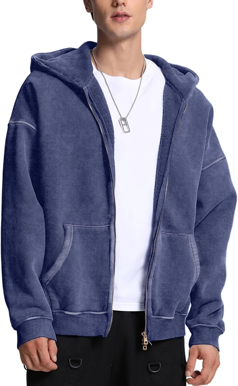 FAIABLE Mens Womens Double Zip Up Hoodie Oversized Acid Wash Hoodies Heavyweight Fleece Cotton Zipper Hoodie Vintage