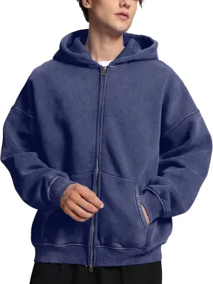 FAIABLE Mens Womens Double Zip Up Hoodie Oversized Acid Wash Hoodies Heavyweight Fleece Cotton Zipper Hoodie Vintage