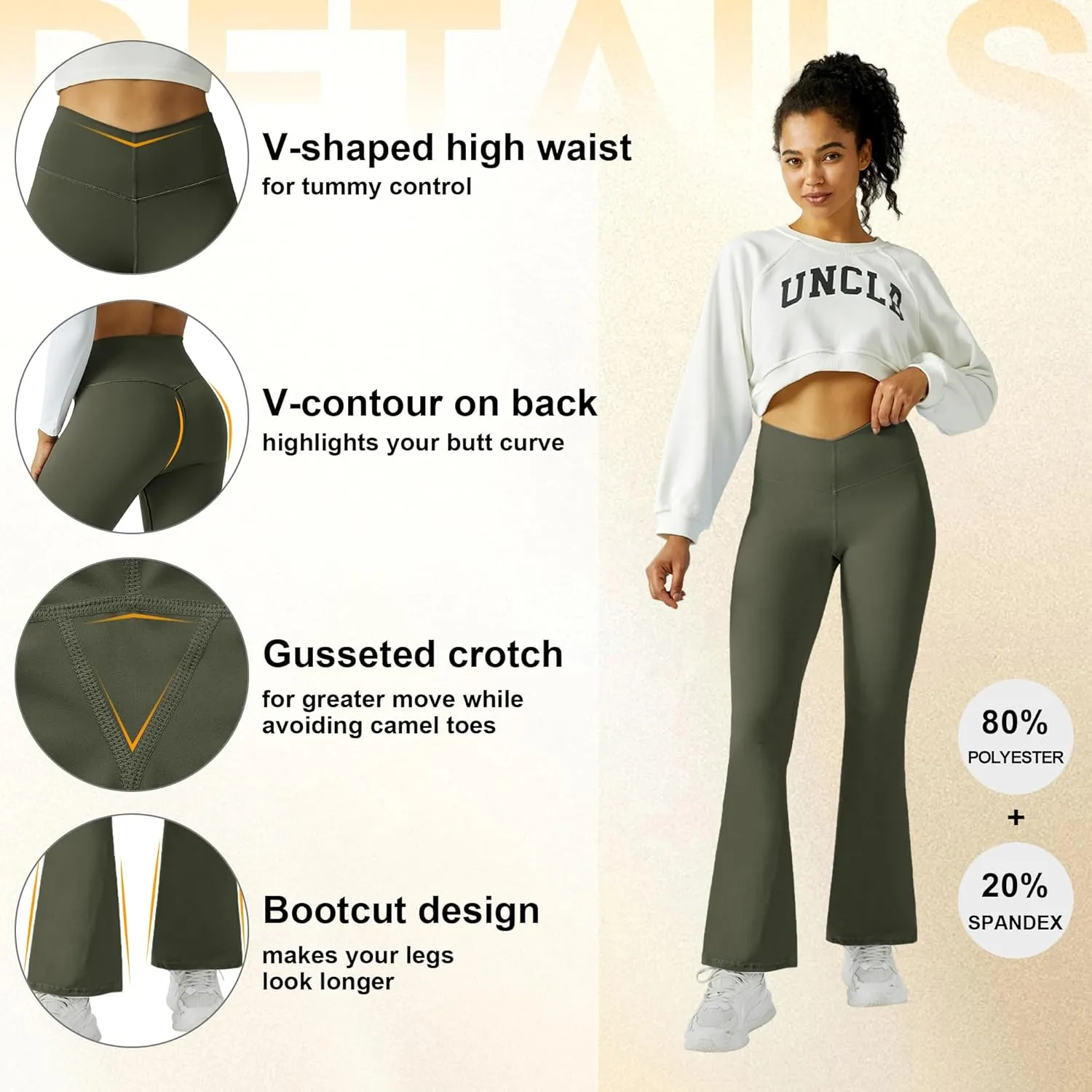 FireSwan Women's Flare Yoga Pants V Waist Flared Leggings High Waisted Bootcut Workout Pants Tummy Control