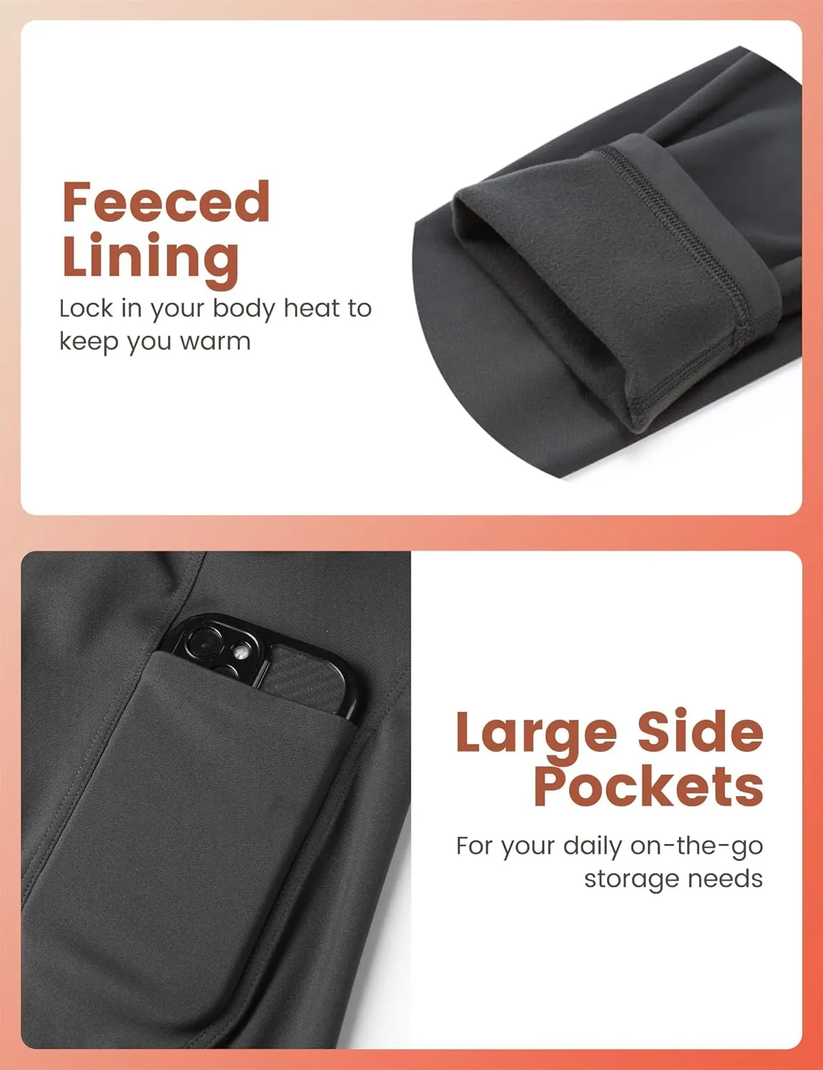Fleece Lined Leggings for Women with Pockets, Tummy Control High Waisted Plus Size Compression Yoga Pants(S-3XL)
