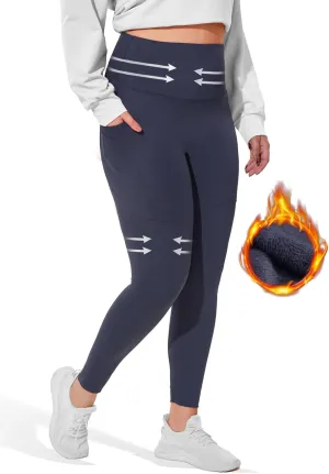 Fleece Lined Leggings for Women with Pockets, Tummy Control High Waisted Plus Size Compression Yoga Pants(S-3XL)