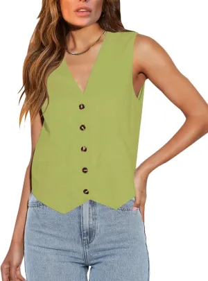 Floral Find Womens Casual Button Down Sleeveless Vest Fully Lined V Neck Business Jacket Waistcoat with Pocket
