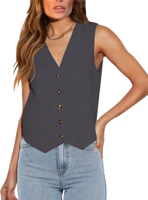 Floral Find Womens Casual Button Down Sleeveless Vest Fully Lined V Neck Business Jacket Waistcoat with Pocket