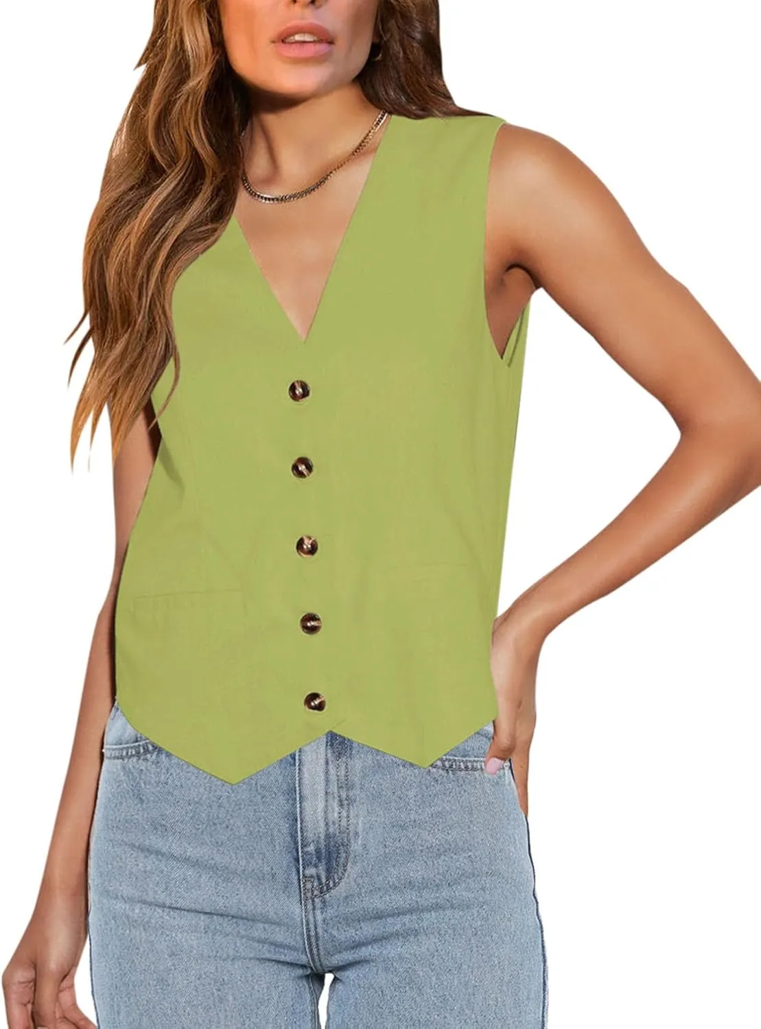 Floral Find Womens Casual Button Down Sleeveless Vest Fully Lined V Neck Business Jacket Waistcoat with Pocket