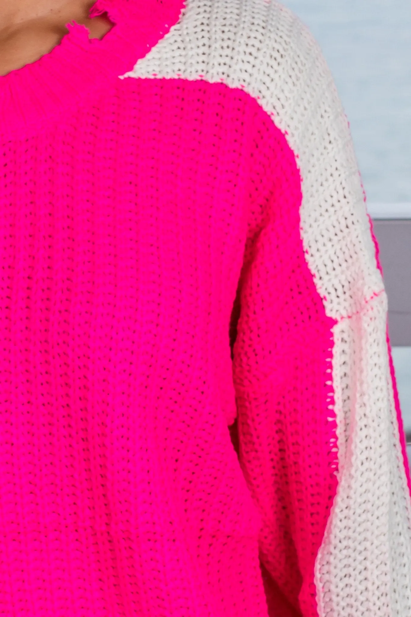 Fuchsia Striped Frayed Sweater