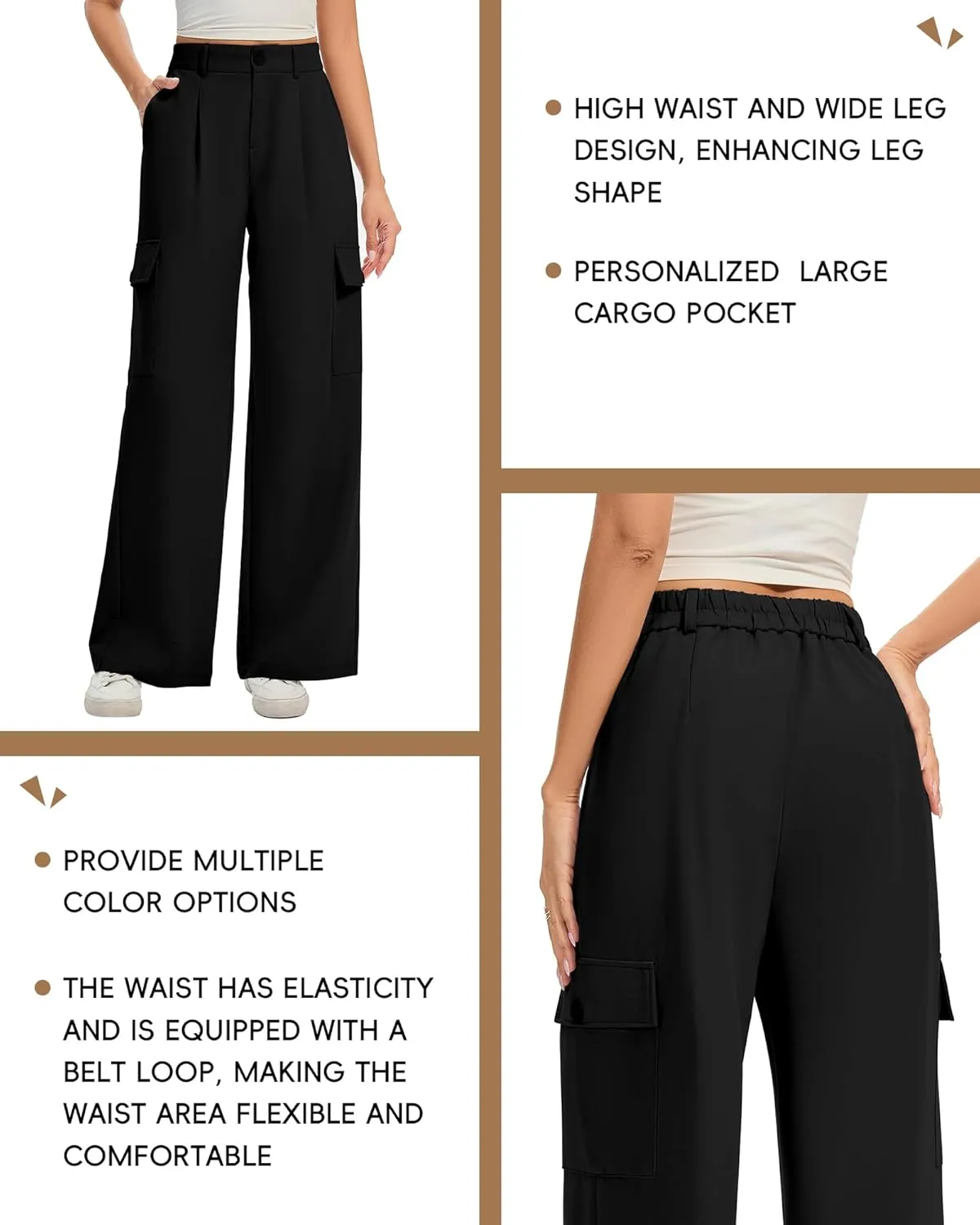 FUNYYZO 2025 Women Long Casual Pants High Waisted Pants Y2K Casual Wide Leg Elastic Waist Trousers