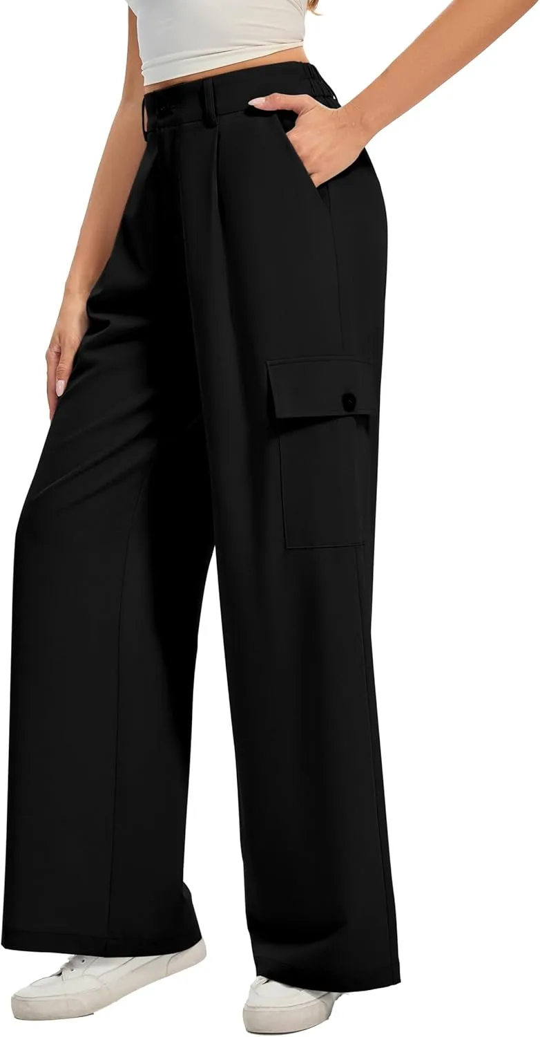 FUNYYZO 2025 Women Long Casual Pants High Waisted Pants Y2K Casual Wide Leg Elastic Waist Trousers