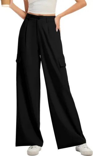 FUNYYZO 2025 Women Long Casual Pants High Waisted Pants Y2K Casual Wide Leg Elastic Waist Trousers