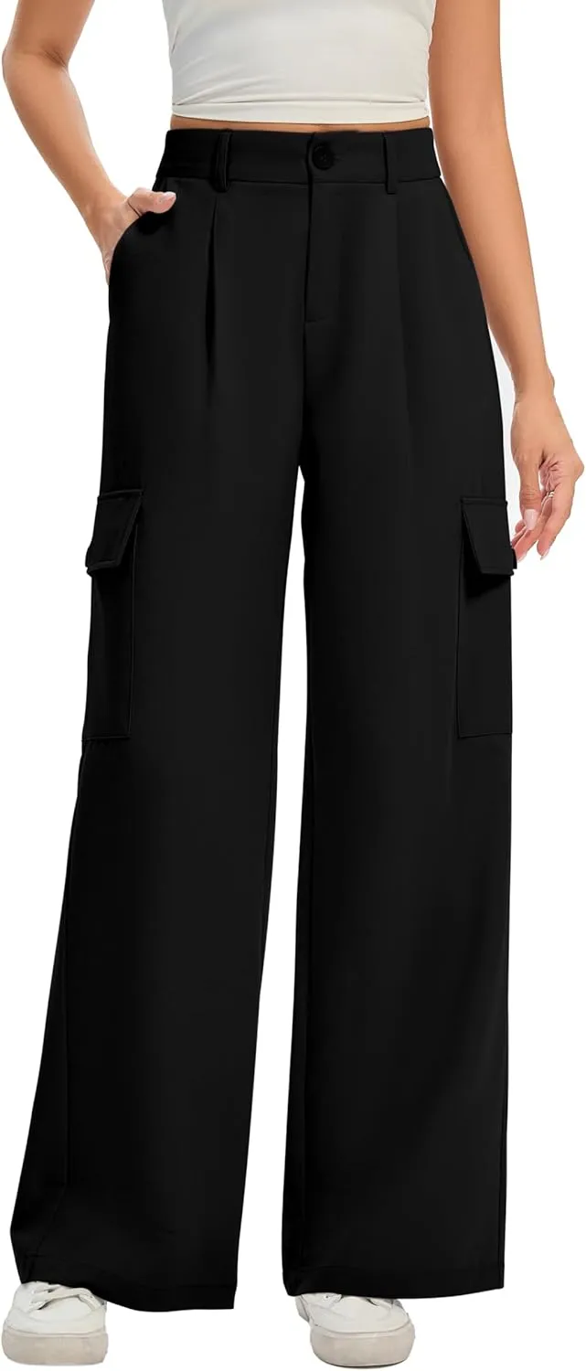 FUNYYZO 2025 Women Long Casual Pants High Waisted Pants Y2K Casual Wide Leg Elastic Waist Trousers