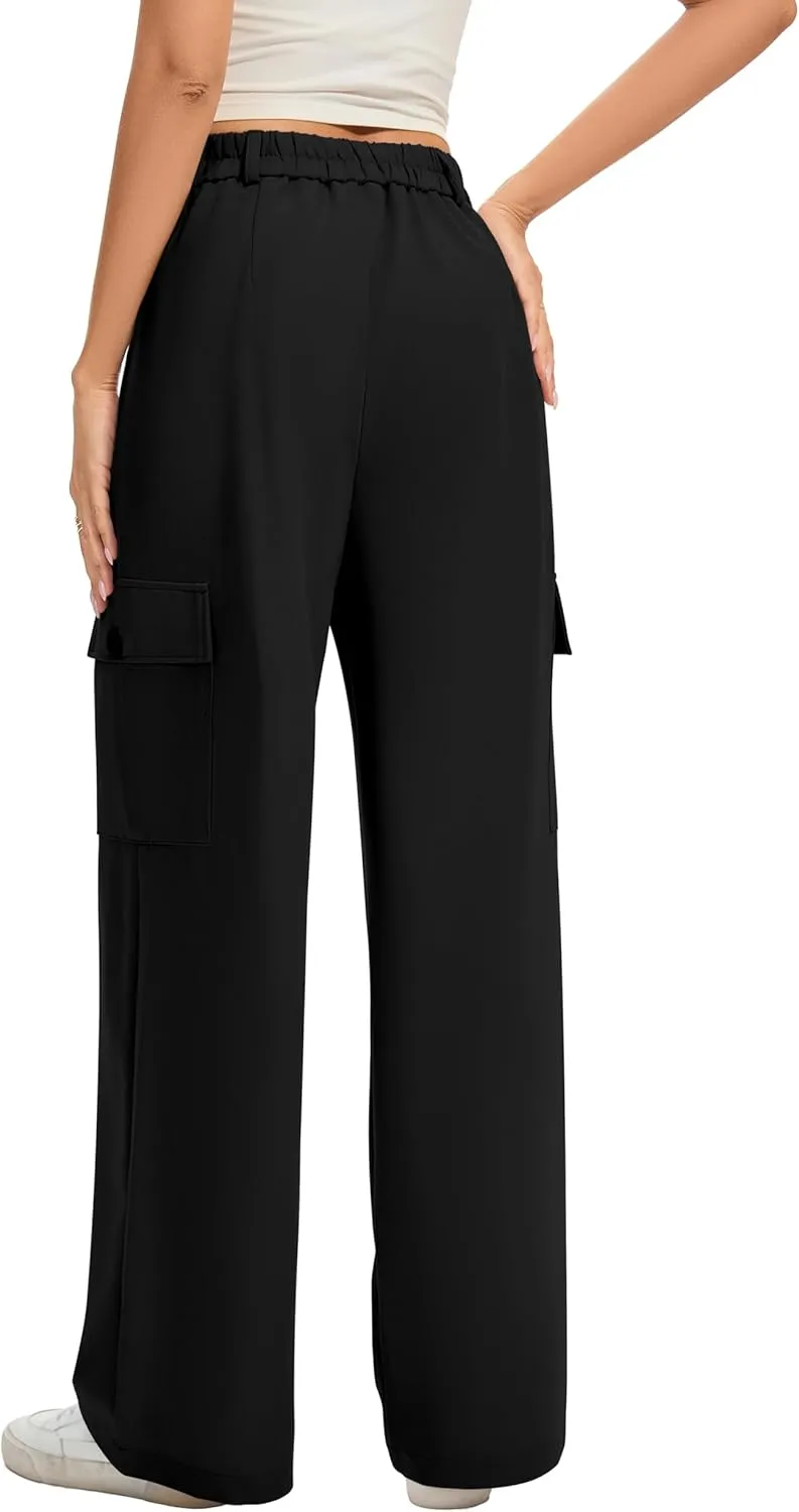 FUNYYZO 2025 Women Long Casual Pants High Waisted Pants Y2K Casual Wide Leg Elastic Waist Trousers