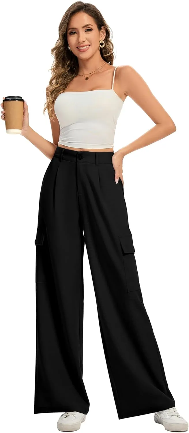 FUNYYZO 2025 Women Long Casual Pants High Waisted Pants Y2K Casual Wide Leg Elastic Waist Trousers