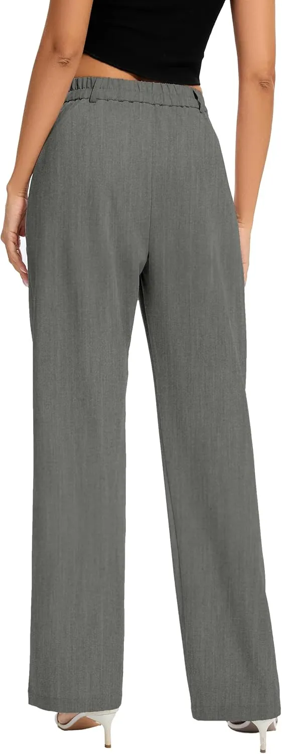 FUNYYZO Women Long Dress Pants High Waisted Work Pants Dressy Casual Straight Leg Elastic Waist Trousers