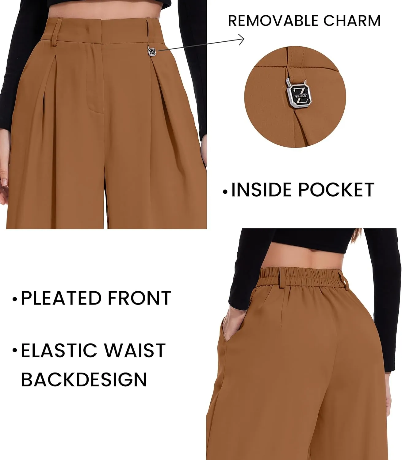 FUNYYZO Women Palazzo Pants High Elastic Waisted Business Work Long Trousers Wide Leg Loose Casual Pants