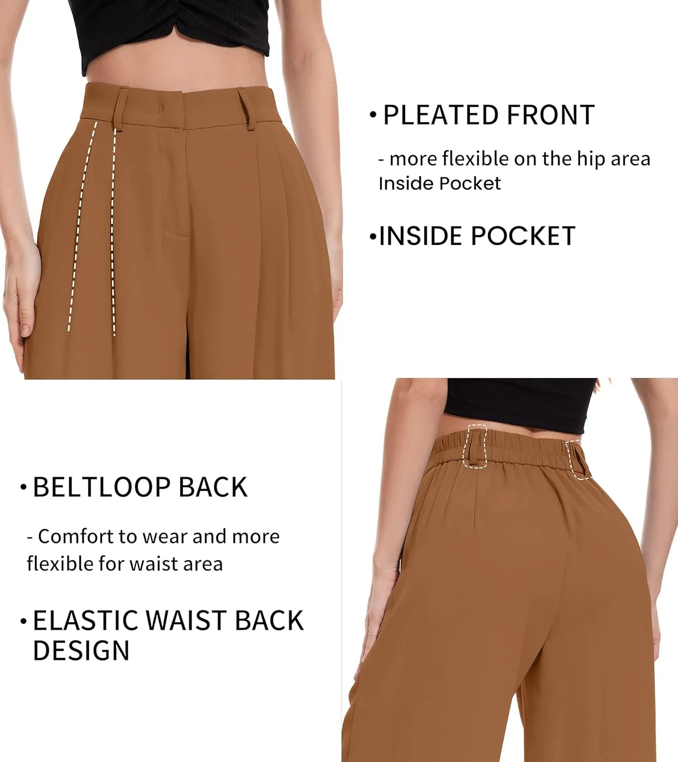 FUNYYZO Women Palazzo Pants High Elastic Waisted Business Work Long Trousers Wide Leg Loose Casual Pants
