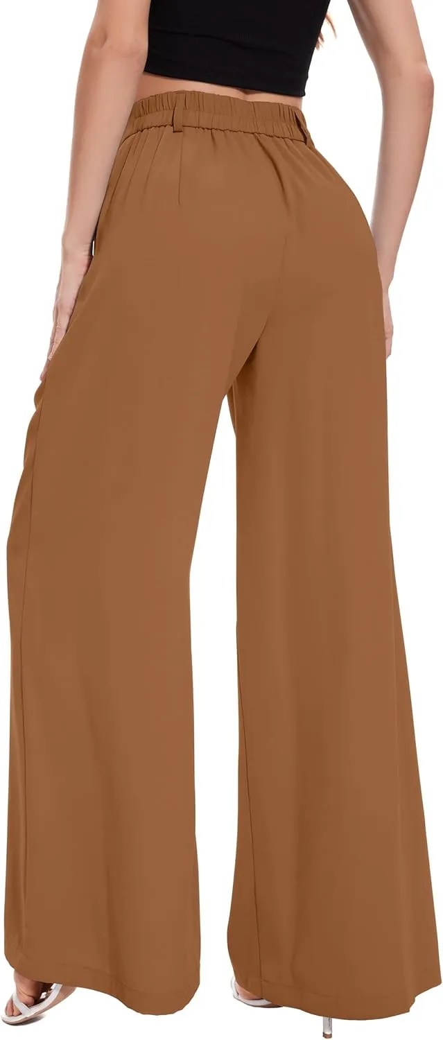 FUNYYZO Women Palazzo Pants High Elastic Waisted Business Work Long Trousers Wide Leg Loose Casual Pants