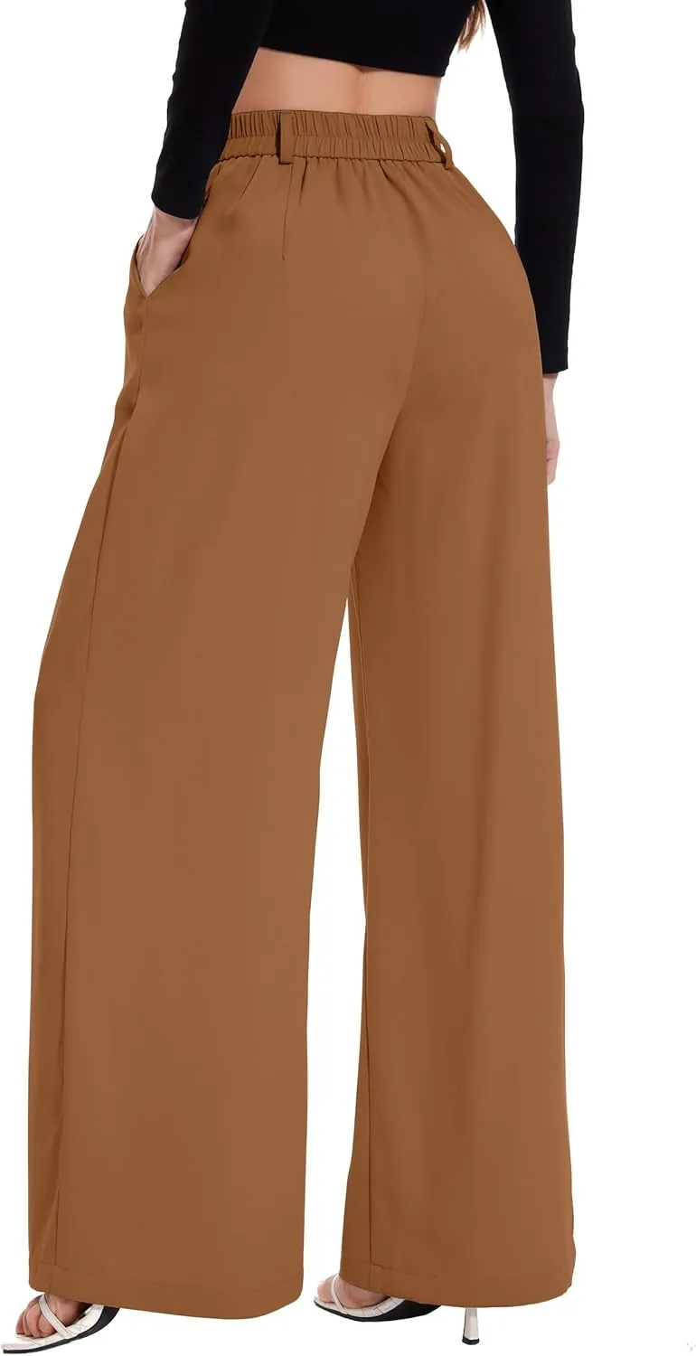 FUNYYZO Women Palazzo Pants High Elastic Waisted Business Work Long Trousers Wide Leg Loose Casual Pants