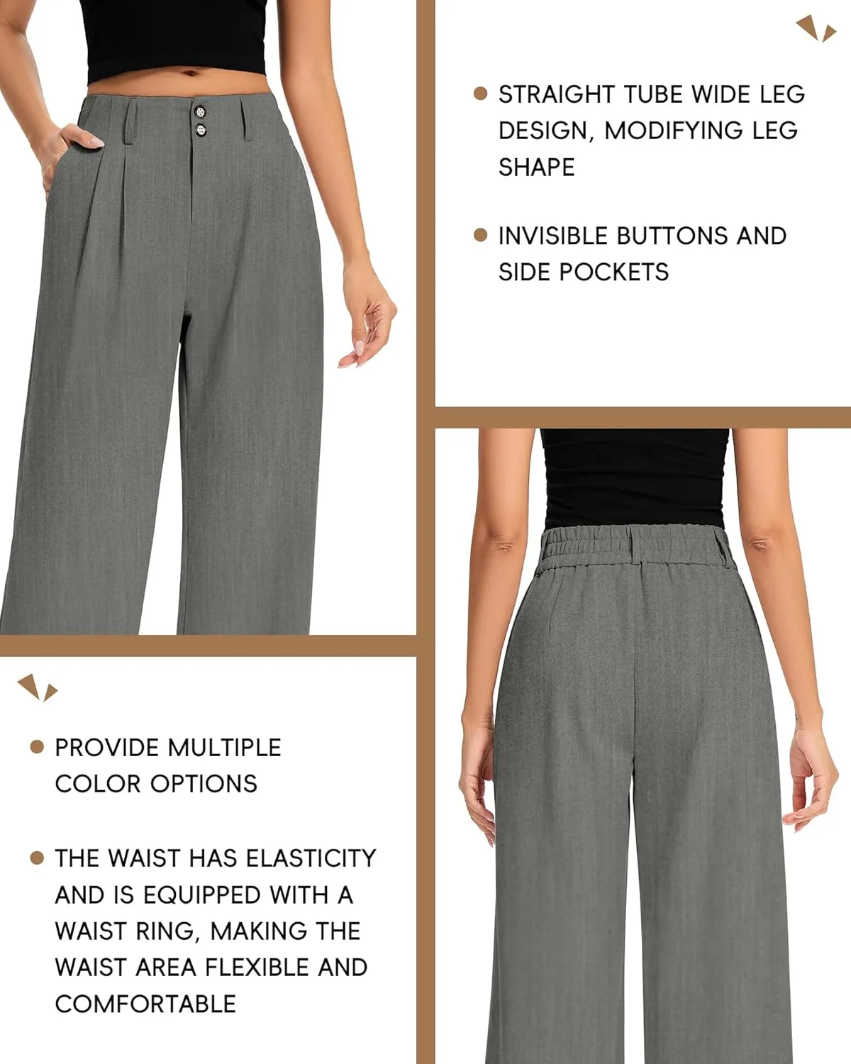 FUNYYZO Women's Long Dress Pants High Waisted Work Pants Dressy Casual Wide Leg Elastic Waist Trousers