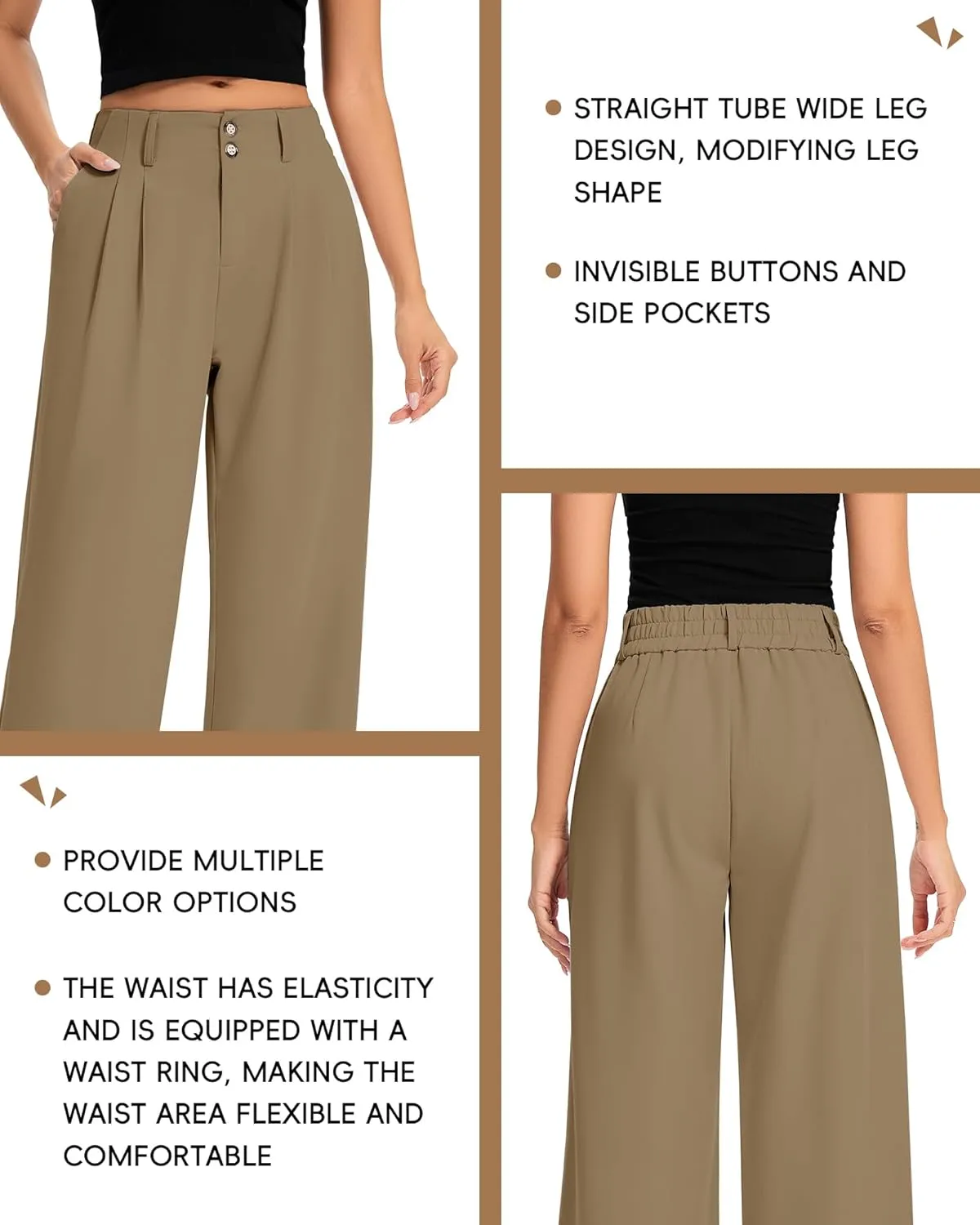 FUNYYZO Women's Long Dress Pants High Waisted Work Pants Dressy Casual Wide Leg Elastic Waist Trousers
