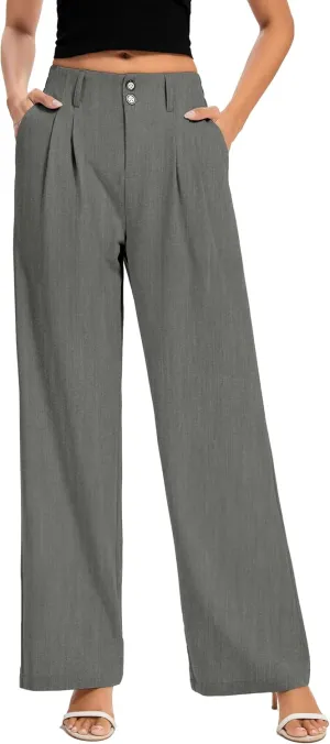 FUNYYZO Women's Long Dress Pants High Waisted Work Pants Dressy Casual Wide Leg Elastic Waist Trousers