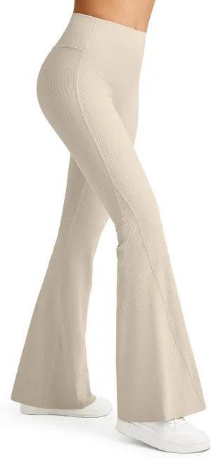 G4Free Ribbed Flare Yoga Pants for Women High Waisted Bell Bottom Leggings Tummy Control Petite/Regular/Tall
