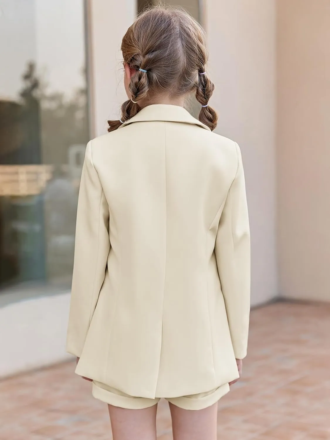 Girls 2 Piece Outfits Button Front Long Sleeve Blazer and Short Pants Suit Sets 4-14 Years