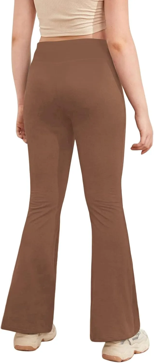 Girl's Leggings Cross High Waisted Flare Pants Yoga Bootcut Pants Solid Color Full Length Bell Bottoms