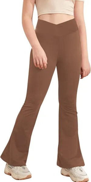 Girl's Leggings Cross High Waisted Flare Pants Yoga Bootcut Pants Solid Color Full Length Bell Bottoms
