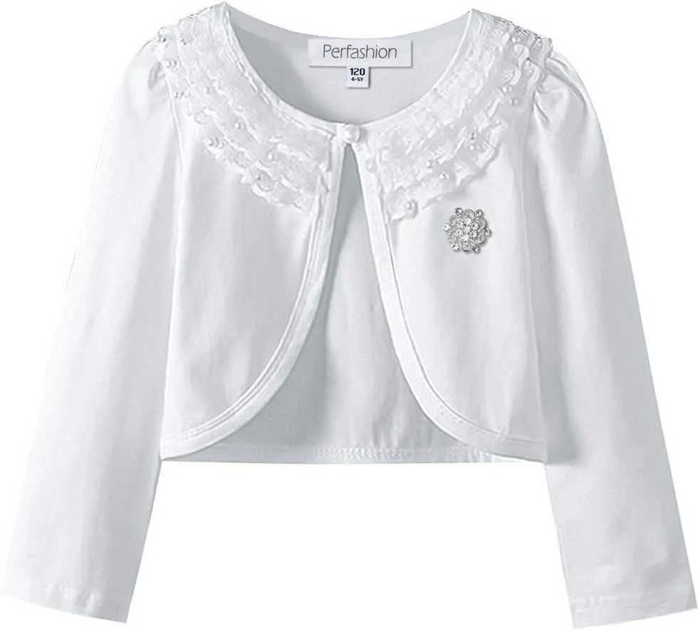 Girls Long Sleeve Lace Bolero Shrugs Cotton Cardigan Dress Cover Up