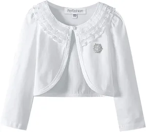 Girls Long Sleeve Lace Bolero Shrugs Cotton Cardigan Dress Cover Up