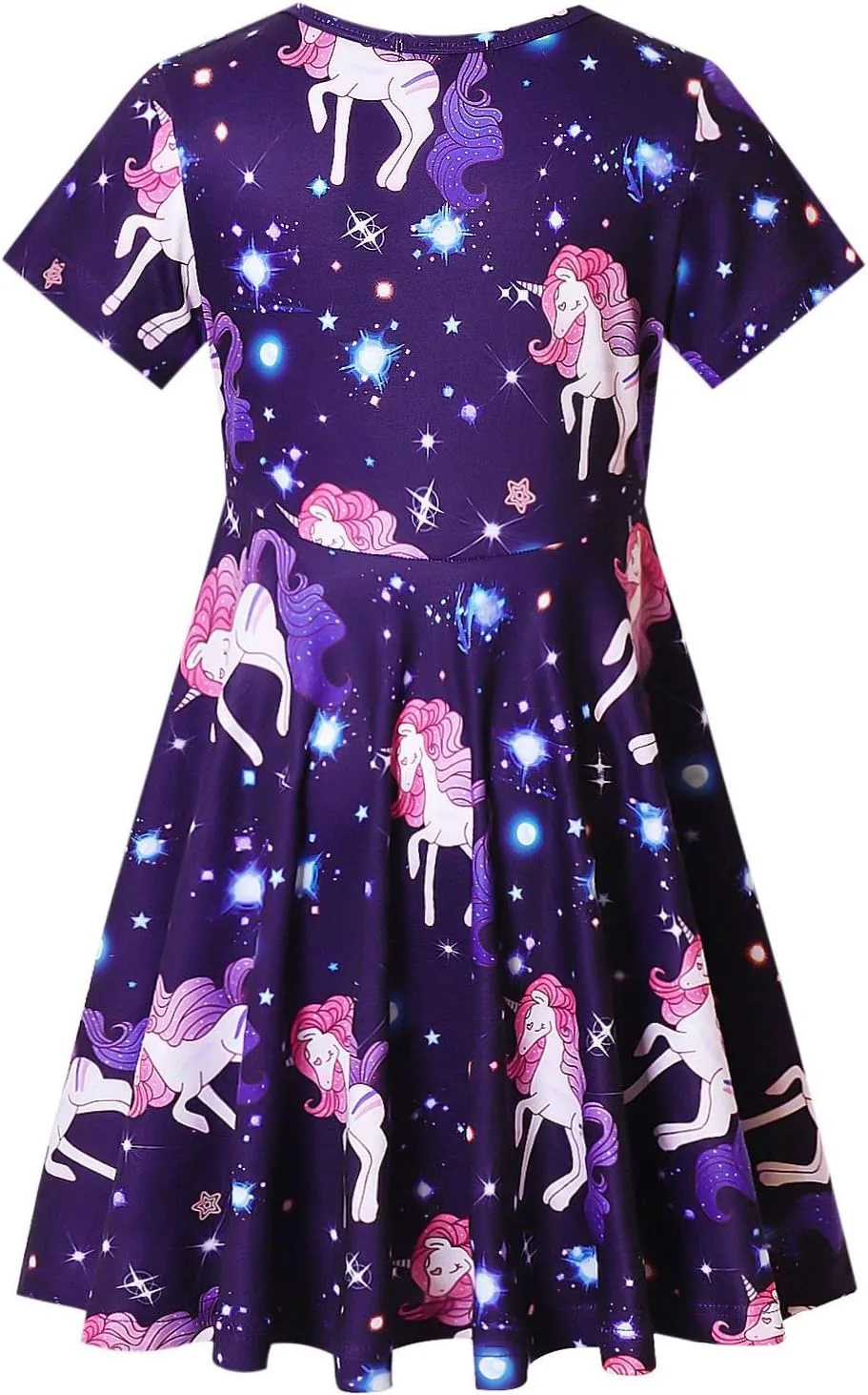 Girls Unicorn Dresses Summer Swing Short Sleeve Casual Clothes for Little Kids