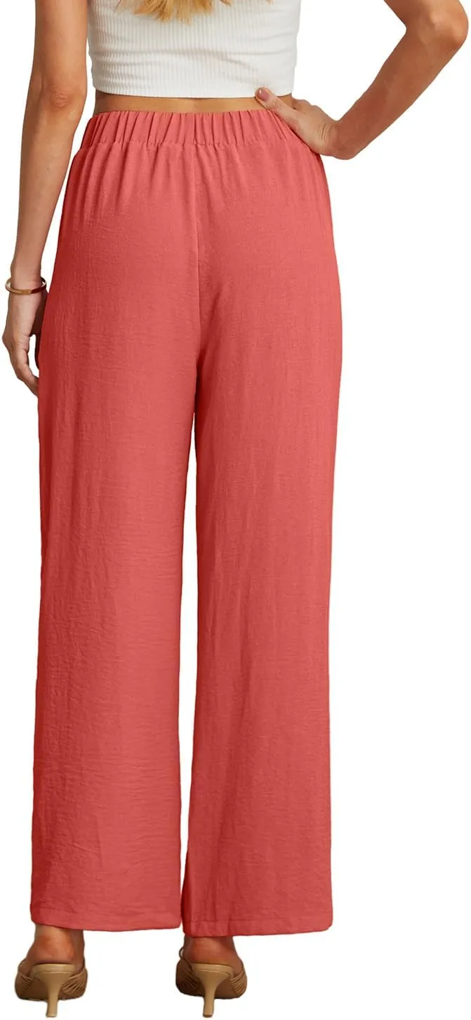 GRECERELLE Women Palazzo Pants Wide Leg Flowy Pants High Waist Casual Button Long Lounge Pant Trousers with Pocket