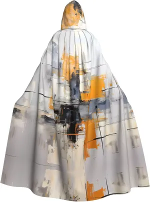 Grey And Yellow Abstract Art Painting Prints Hooded Cloak for Halloween, Role-Playing, and Costume Parties