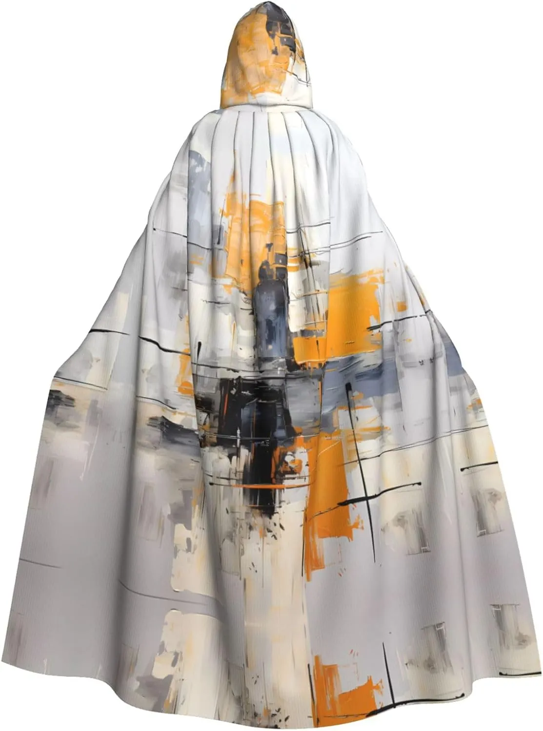 Grey And Yellow Abstract Art Painting Prints Hooded Cloak for Halloween, Role-Playing, and Costume Parties