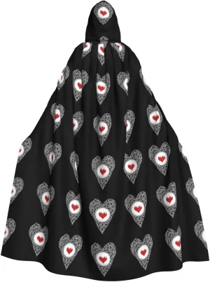 Heartbeat Prints Hooded Cloak for Halloween, Role-Playing, and Costume Parties