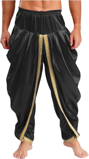 iiniim Mens Solid Color Elastic Waist Dhoti Pants Palazzo Trousers Loose Fit Belly Dance Harem Pants